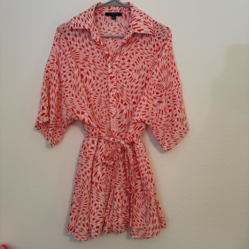 Fore‎ Collection Red / Pink Geometric Button Romper Size S